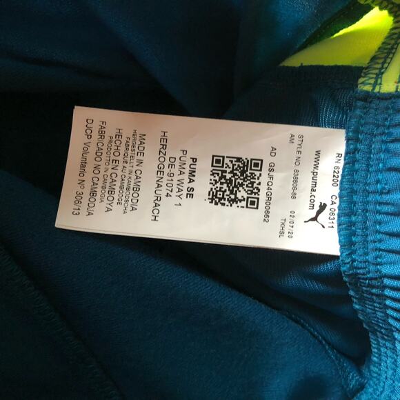 Puma Contrast Pants Mens‎ Sz M Digital Blue Sharp Green Track Athlleisure NEW - Picture 4 of 9